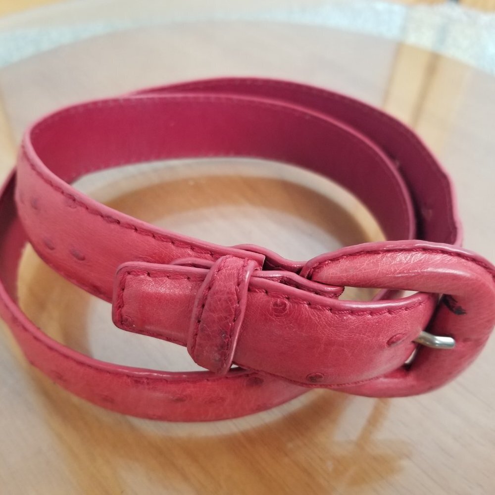Dark Red Ostrich Belt Size 34/Medium  1-1/8" wide Pebbled Textured Leather